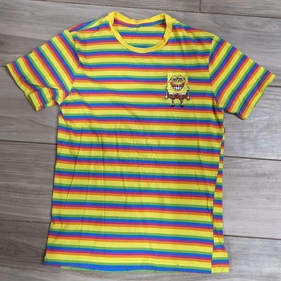 Rainbow Stripe Sponge Bob Shirt - Picture 1 of 5